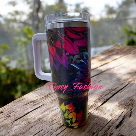 Floral Tie Dye Double Wall Insulated Stainless Steel 40oz Tumbler NEW - Picture 1 of 6